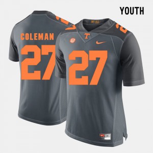 For Kids Tennessee Volunteers #27 Justin Coleman Grey College Football Jersey 854784-152