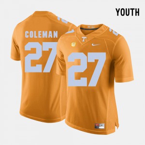 For Kids Tennessee Vols #27 Justin Coleman Orange College Football Jersey 256458-780