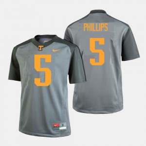 For Men's University Of Tennessee #5 Kyle Phillips Gray College Football Jersey 370602-719