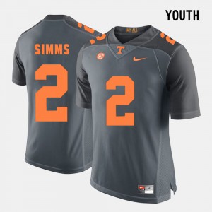 Kids Tennessee Vols #2 Matt Simms Grey College Football Jersey 490341-709